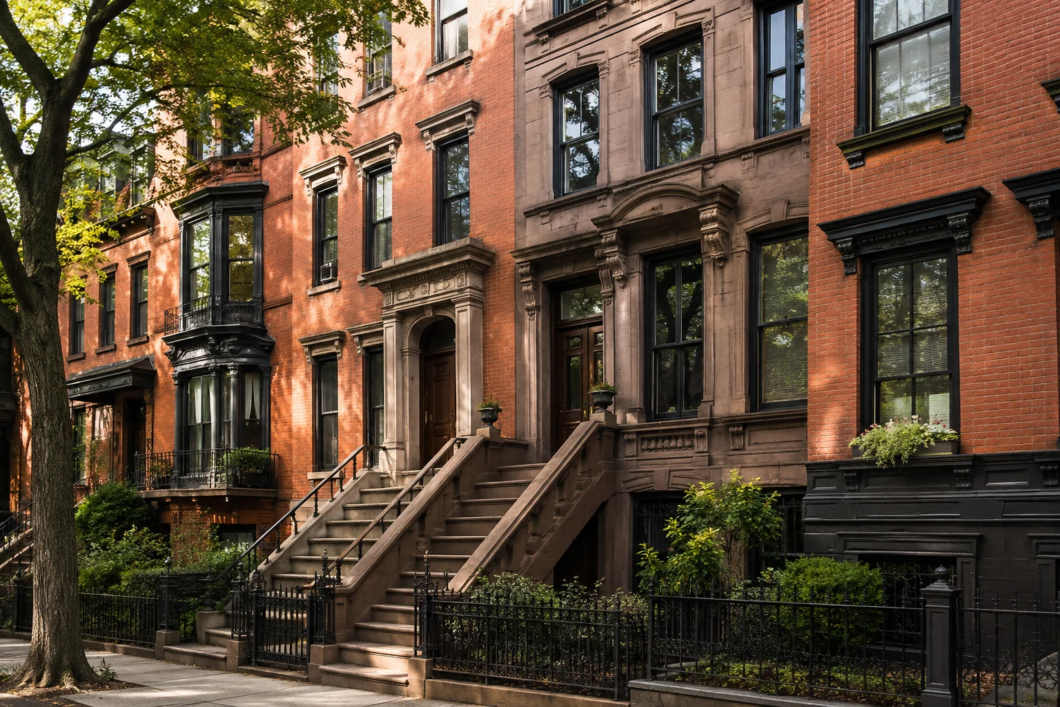 Historische Stadthäuser mit Stufenaufgängen in Chelsea